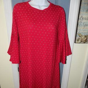 Lularoe Maurine Red W/White Circles Bell Sleeve